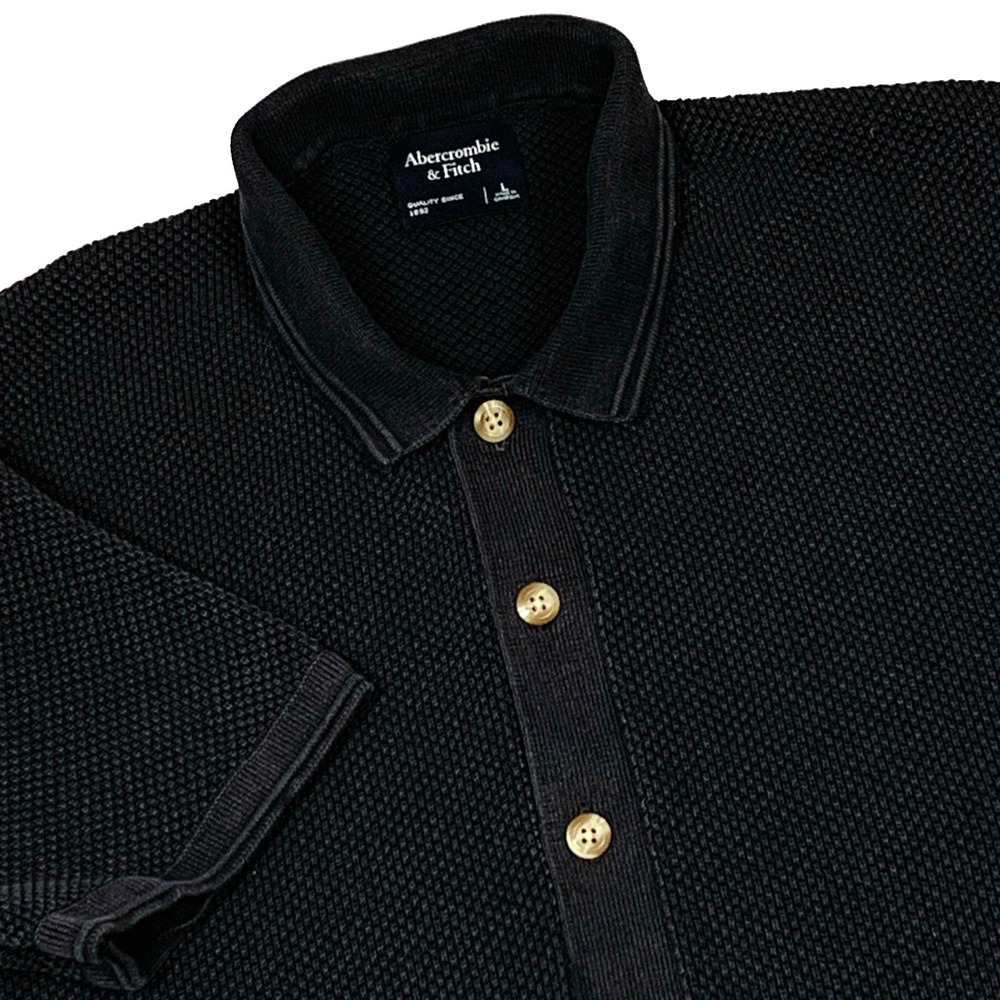 Abercrombie & Fitch Button Through Sweater Polo Mens Large Black Cardigan